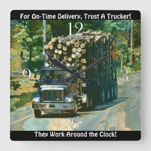 On Time Delivery Logging Truck Wall Clock
