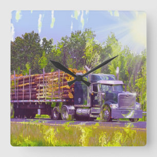 On Time Delivery Logging Truck Wall Clock