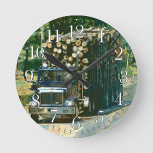 On Time Delivery Logging Truck Wall Clock
