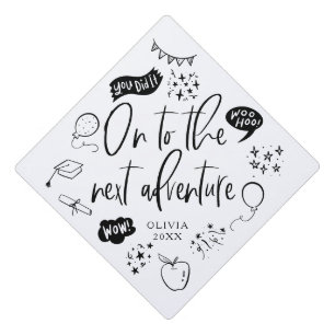 On To The Next Adventure Quirky Icon White Graduation Cap Topper