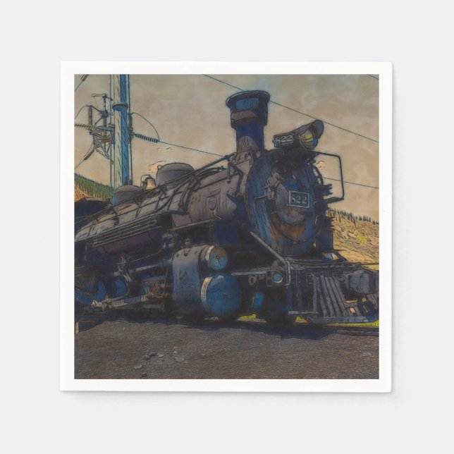 On Track- Vintage Steam Train Napkin (Front)