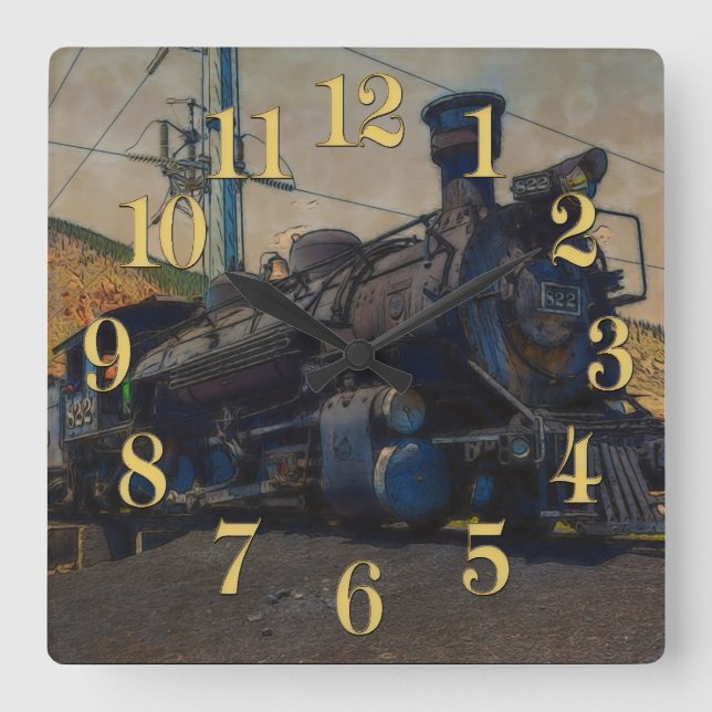 On Track - Vintage Steam Train Square Wall Clock (Front)