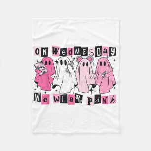 On Wednesday We Wear Cute Pink Ghost Halloween Fleece Blanket