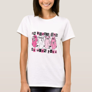 On Wednesday We Wear Cute Pink Ghost Halloween T-Shirt