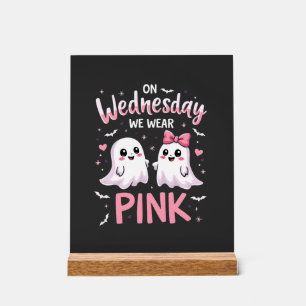 On Wednesday We Wear Pink Spooky Halloween Skull Acrylic Sign