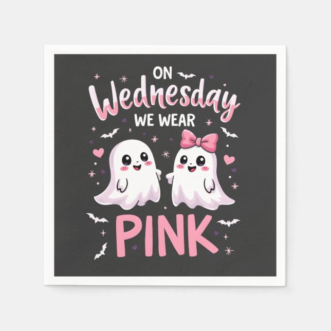 On Wednesday We Wear Pink Spooky Halloween Skull Napkin (Front)