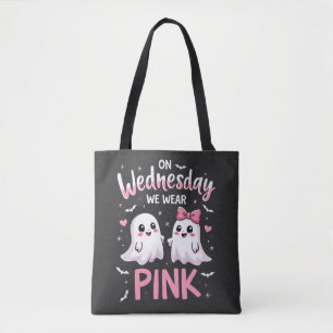 On Wednesday We Wear Pink Spooky Halloween Skull Tote Bag