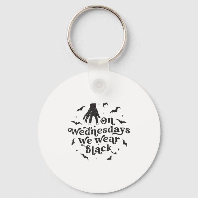 On Wednesdays We Wear Black Retro Halloween _1  Keychain (Front)