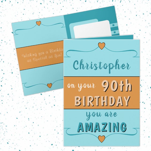 On your 90th Birthday add name blue orange Card (Creator Uploaded)