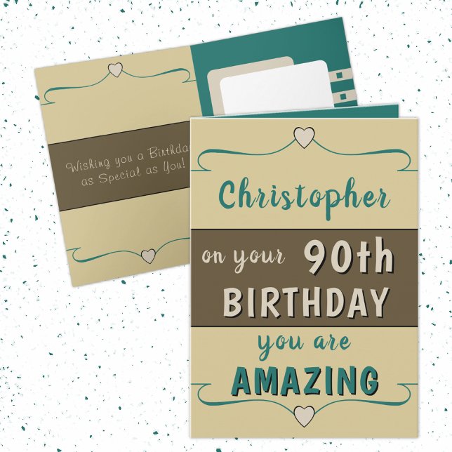 On your 90th Birthday add name green brown Card (Creator Uploaded)