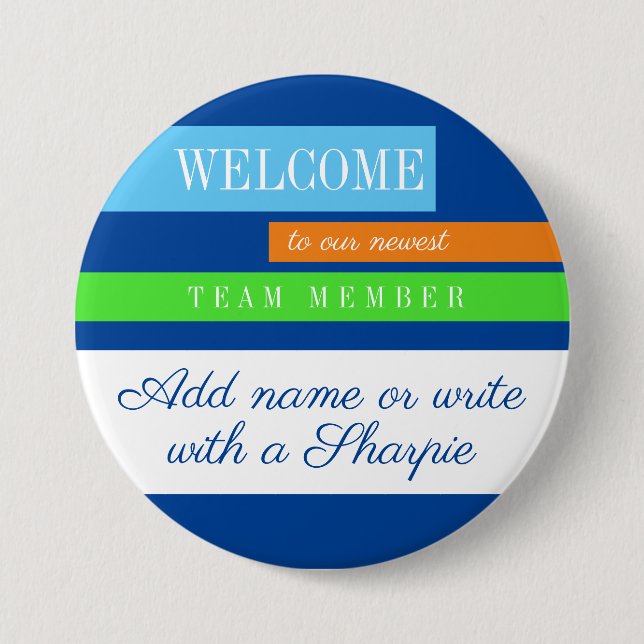 Onboarding new employee welcome name badge 3 inch round button (Front)