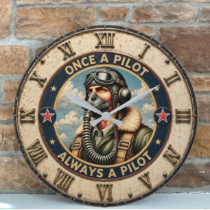 Once a Pilot Always a Pilot Vintage Aviato Large Clock