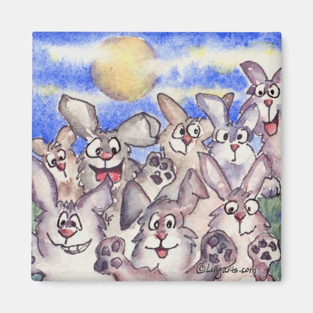 Once in a Bunny Moon Cartoon Rabbit Magnet (Front)