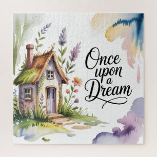 "Once Upon a Dream" Watercolor Storybook Cottage Jigsaw Puzzle