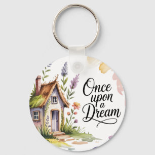 "Once Upon a Dream" Watercolor Storybook Cottage Keychain