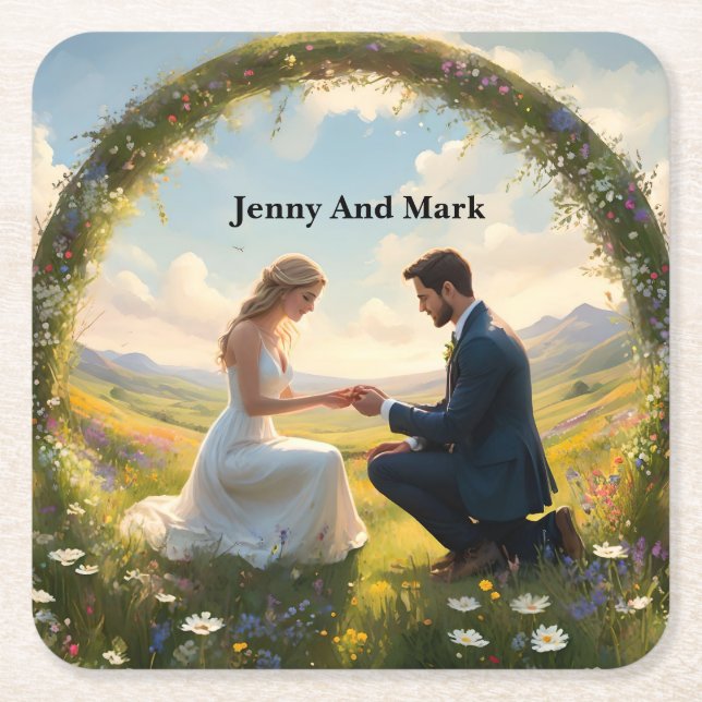 Once Upon A Magical Wedding Proposal,  Square Paper Coaster (Front)