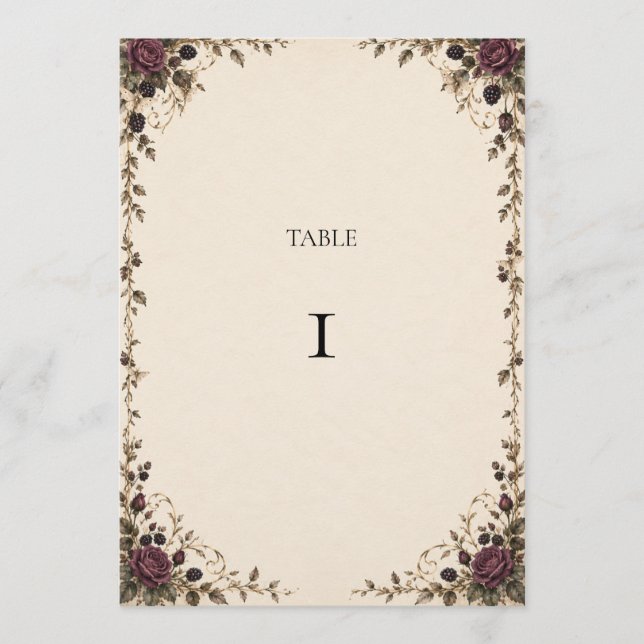 Once Upon a Midnight Gothic Wedding Table Number (Front)