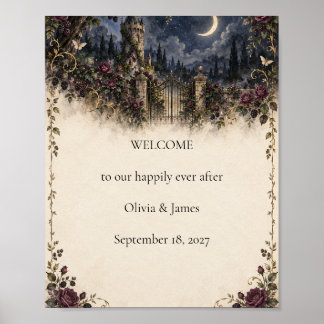 Once Upon a Midnight Moonlit Tower Wedding Welcome Poster