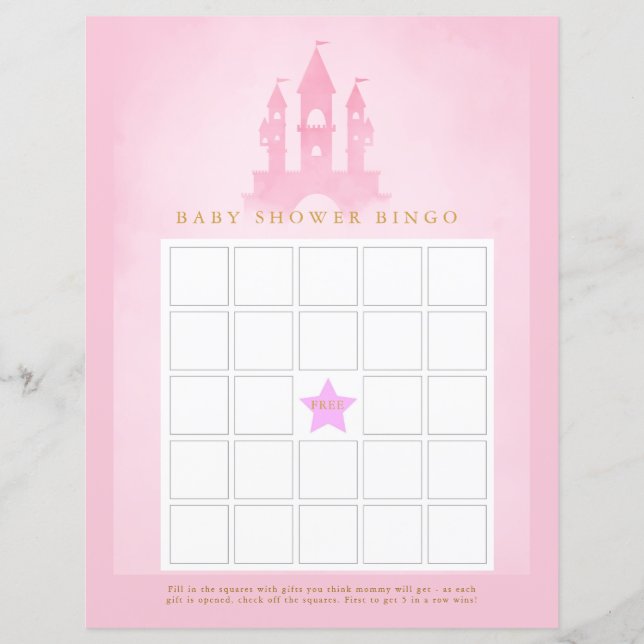 Once Upon A Time Castle Baby Shower Bingo (Front)