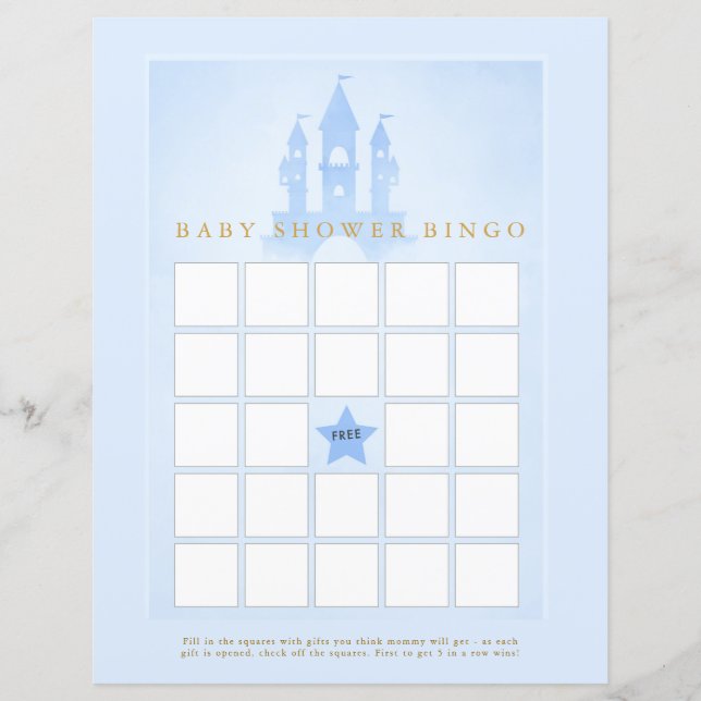 Once Upon A Time Castle Baby Shower Bingo (Front)