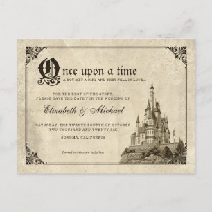 Once Upon a Time Fairy Tale Castle Save the Date Postcard