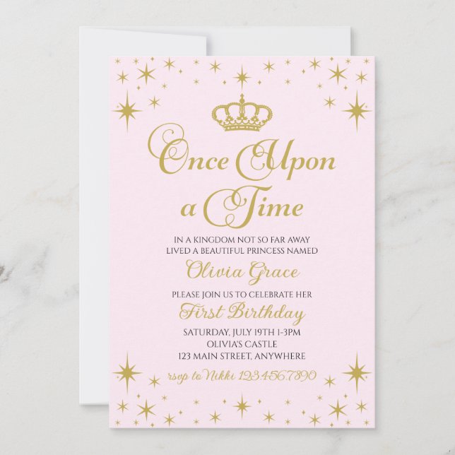 Once Upon a Time Gold Princess Birthday Invitation (Front)