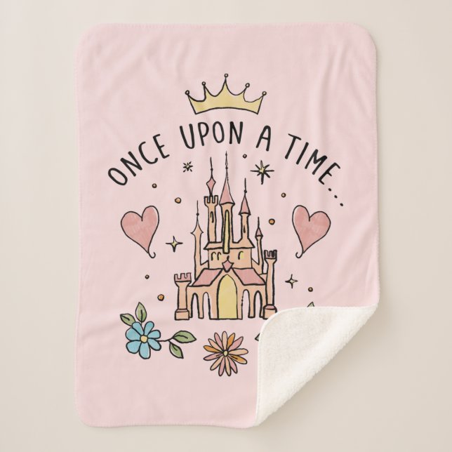 "Once Upon A Time" Hand Drawn Princess Castle Sherpa Blanket (Front)
