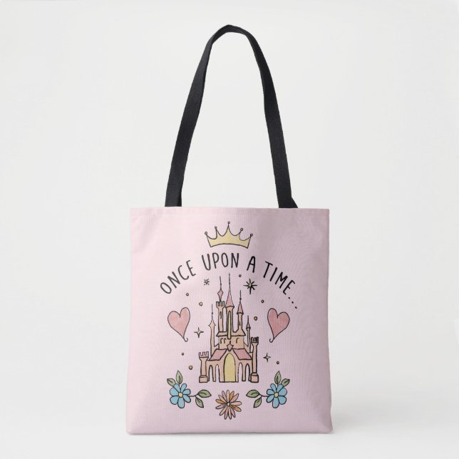 "Once Upon A Time" Hand Drawn Princess Castle Tote Bag (Front)