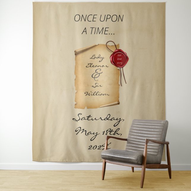 Once Upon A Time Medieval Scroll Photo Backdrop Tapestry (In Situ)