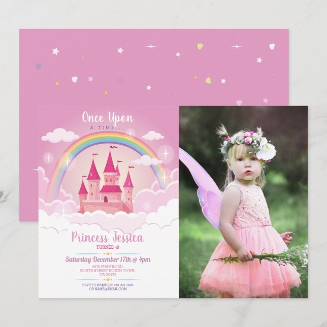 Once Upon a Time Princess Birthday Castle Photo Invitation (Front/Back)