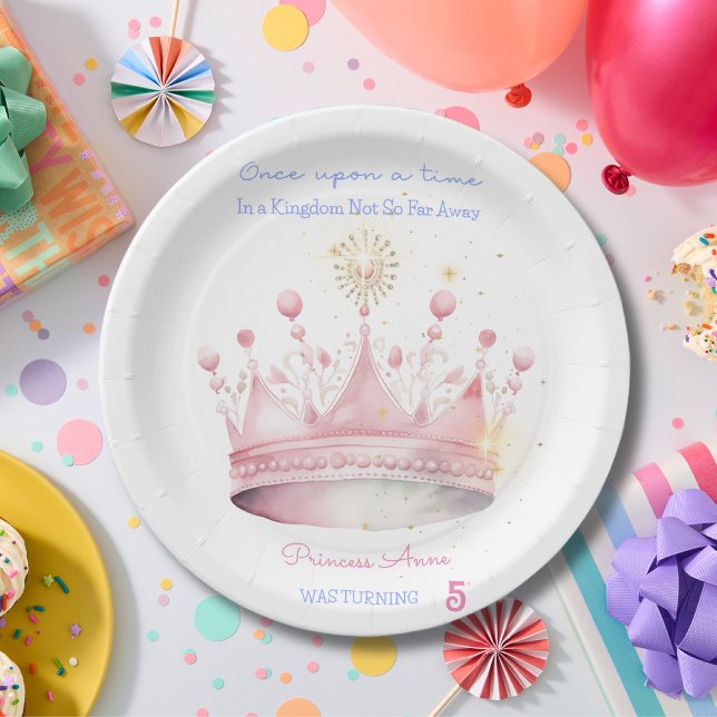 Once upon a time, Princess crown Birthday Paper Plate (Creator Uploaded)