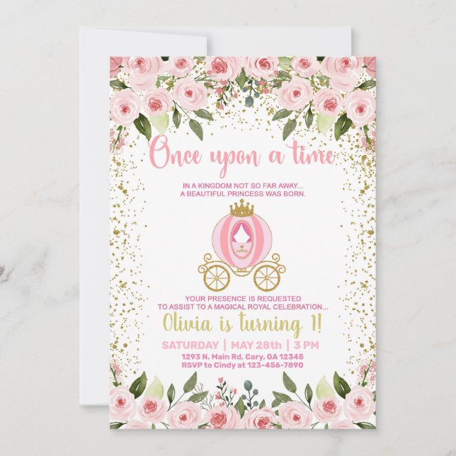 Once upon a time princess girl birthday invitation (Front)
