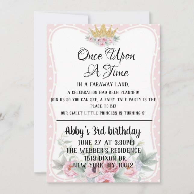 Once Upon a Time Princess Invitation (Front)