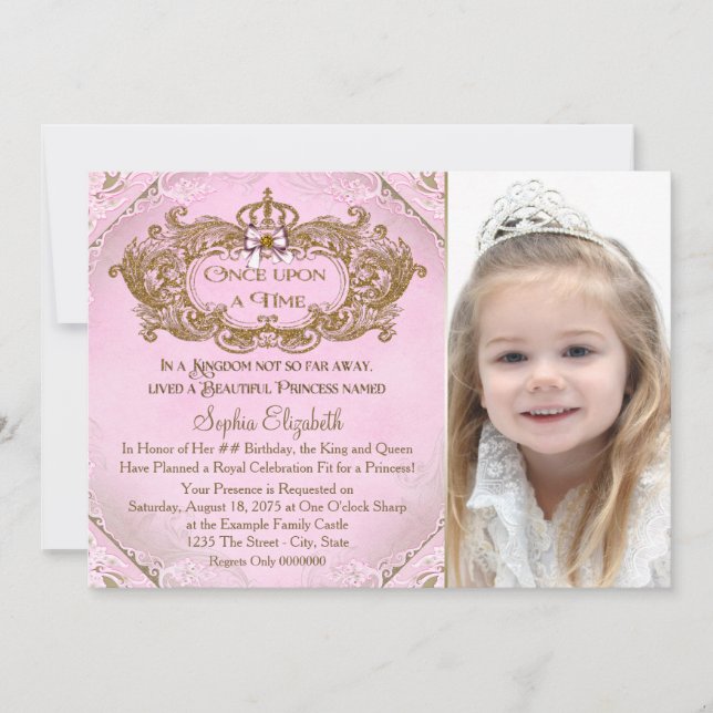 Once Upon a Time Princess Photo Birthday Party Invitation (Front)