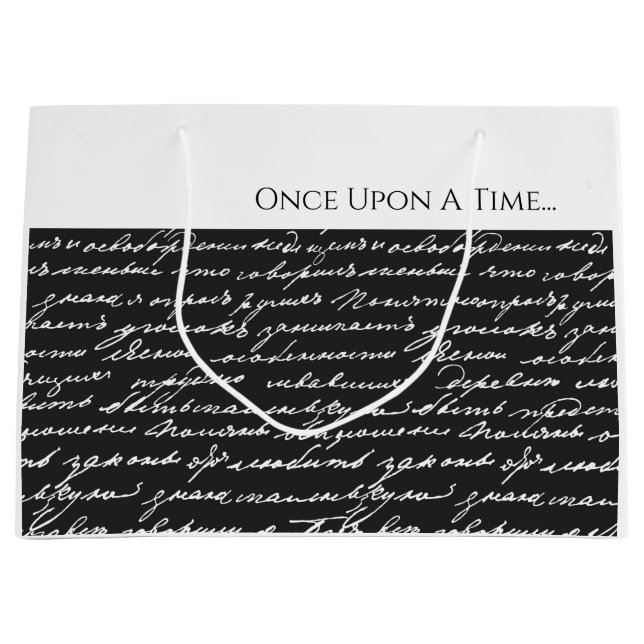 Once Upon A Time Story Black White Handwritten  Large Gift Bag (Front)