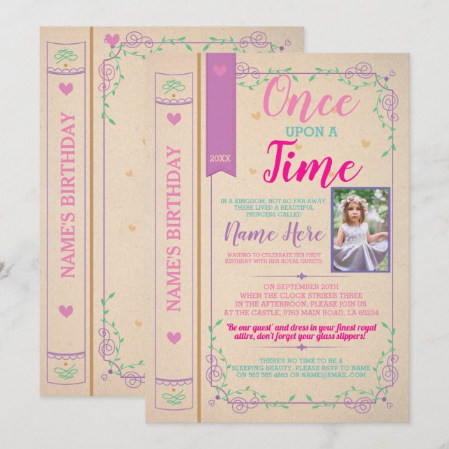 Once Upon A Time Story Tale Book Birthday Photo Invitation (Front/Back)