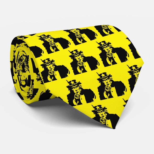 Oncle Sam Pop Art Cravate Jaune Gras (Roulé)