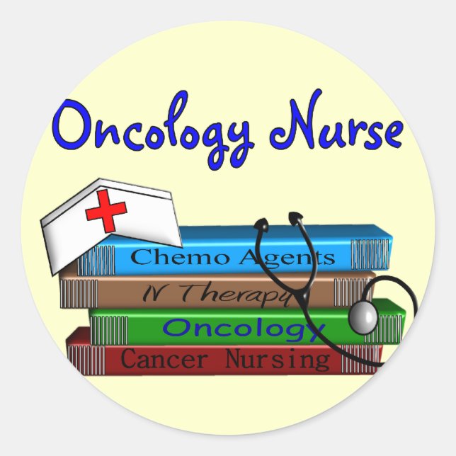 Oncolgoy Nurse "Books" Design Classic Round Sticker (Front)