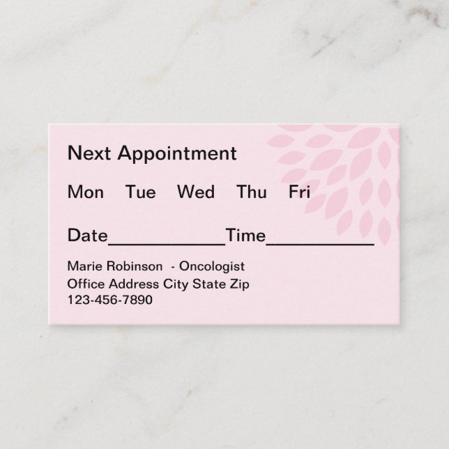 Oncologist Cancer Treatment Appointment Cards (Front)