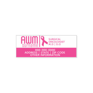 Oncologist pink ribbon logo DIY business details Self-inking Stamp