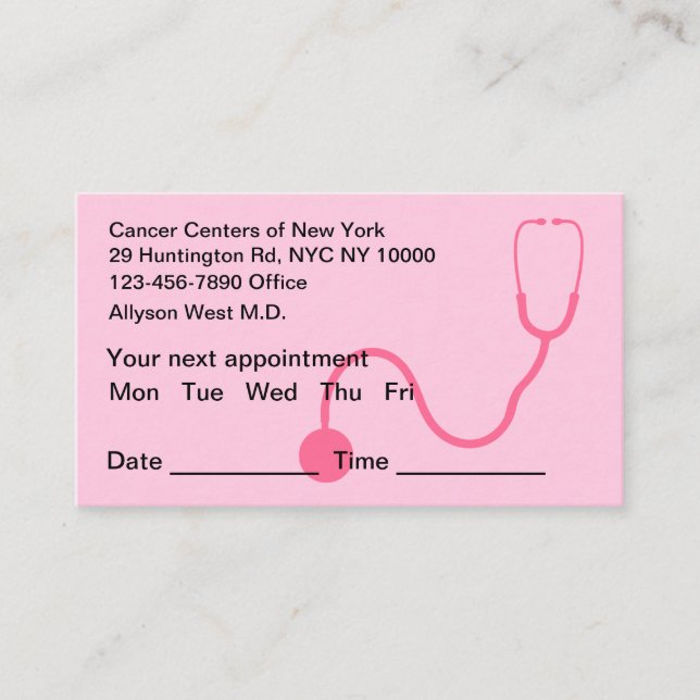 Oncologiste Cartes de visite de rendez-vous des pa (Devant)