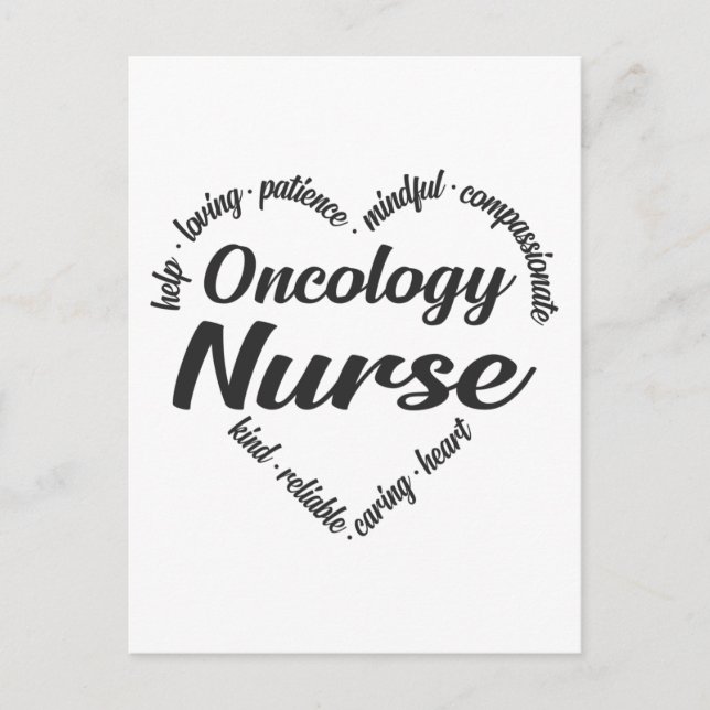 Oncology Nurse Heart Word Cloud Holiday Postcard (Front)