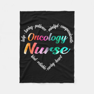 Oncology Nurse Heart Word Cloud Watercolor Rainbow Fleece Blanket