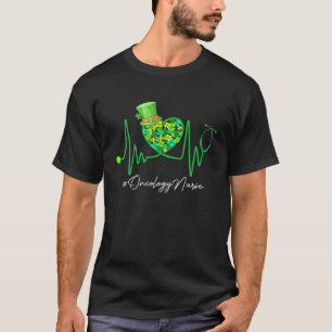 Oncology Nurse Stethoscope Heartbeat Shamrock Patr T-Shirt