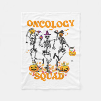 Oncology Squad Skeleton Pumpkin Fall Leaves Spooky Fleece Blanket