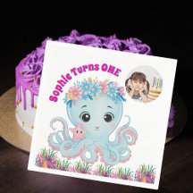 Onder-the-sea Floral Octopus 1st Birthday Photo
