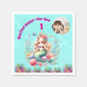Onder-the-sea Magical Mermaid 1st Birthday Photo Napkin