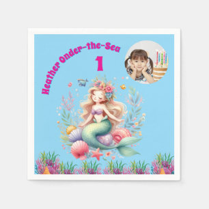 Onder-the-sea Magical Mermaid 1st Birthday Photo Napkin