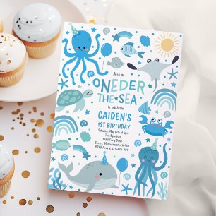 Onder The Sea Sea Creatures 1st Birthday Party Invitation