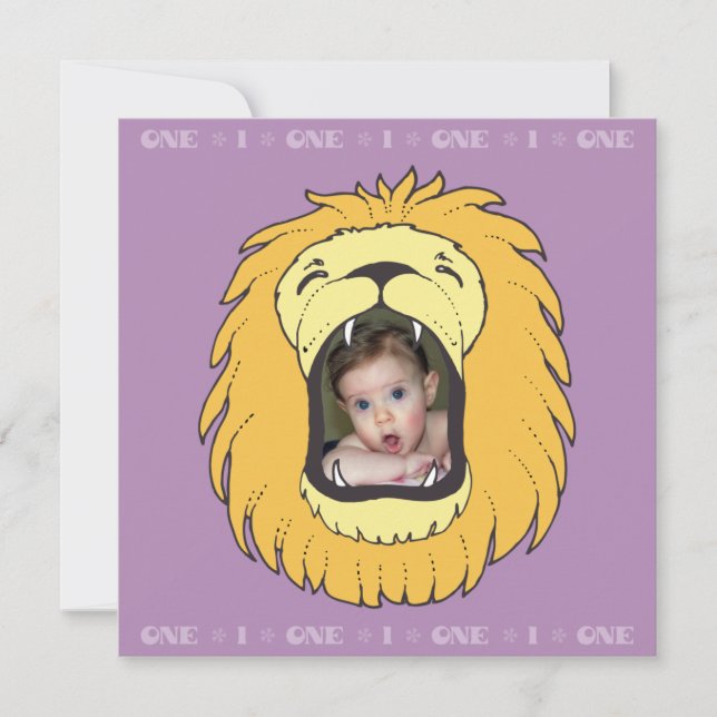 One 1 Birthday Lion Personalized Birthday Invite (Front)